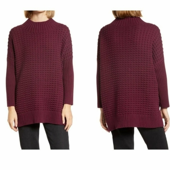 NWT French Connection Mozart Popcorn Cotton Sweater In‎ Burgundy Oversized XS - Picture 1 of 6